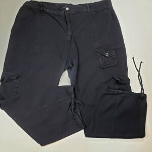 Casei Black Cargo Pants Drawstring Jogger Hem Size 3X